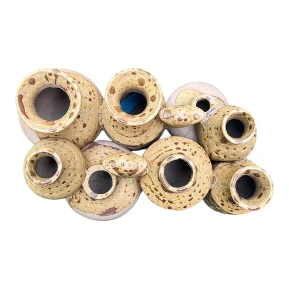 VTG Unique speckled glaze pottery cluster vase various sizes with owls - Picture 4 of 6